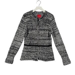 Narciso Rodriguez Design Nation Black White Knit Zip Jacket Cardigan Women Large